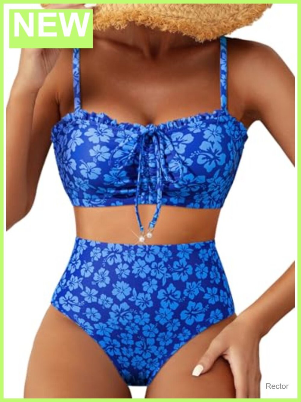 High Waisted Bikini Set Tie Front Ruffle Trim Two Piece Swimsuit